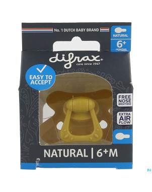 Difrax sucette natural 6m+ uni/pure jaune/honey