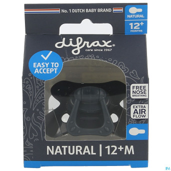 Difrax sucette natural 12m+ uni/pure bleu f./even.