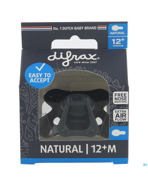 Difrax sucette natural 12m+ uni/pure bleu f./even.