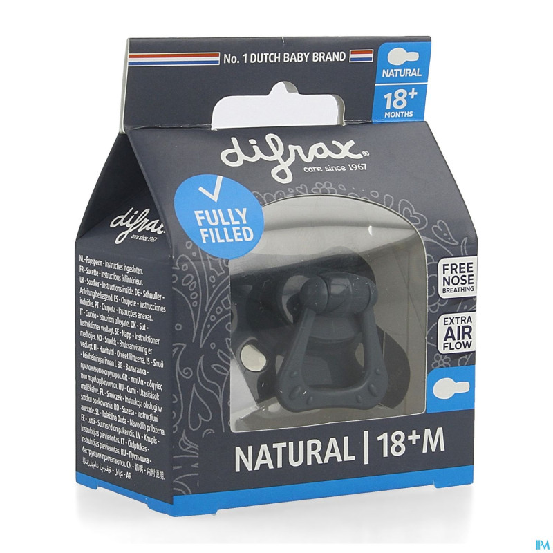 Difrax sucette natural 18m+ uni/pure bleu f./even.