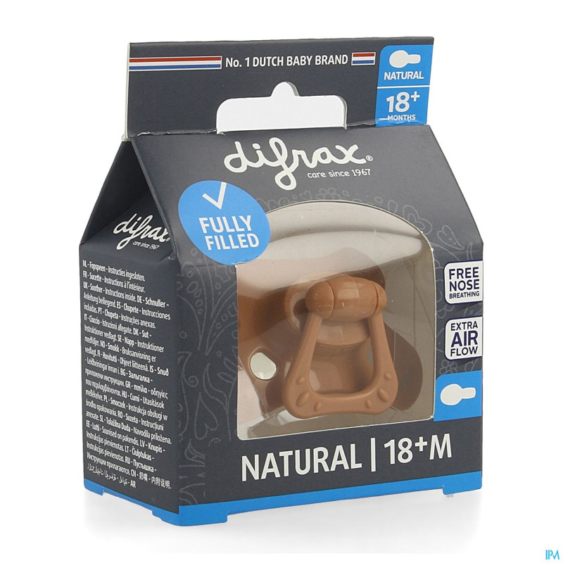Difrax sucette natural 18m+ uni/pure brun/brick