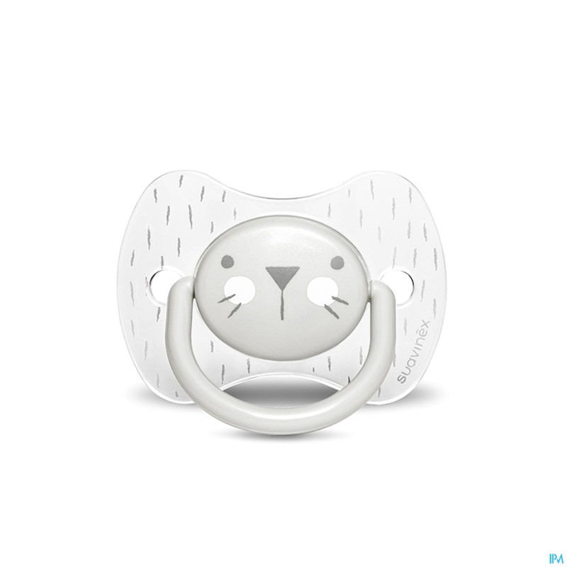 Suavinex hygge sucette silic.anat.6/18m moust.gris