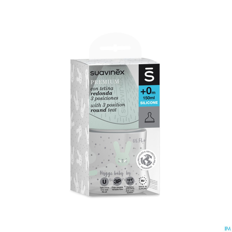 Suavinex hygge biberon silic. s 150ml lapins vert