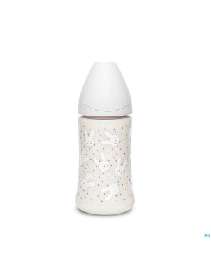 Suavinex hygge biberon silic. 3 270ml lapins gris