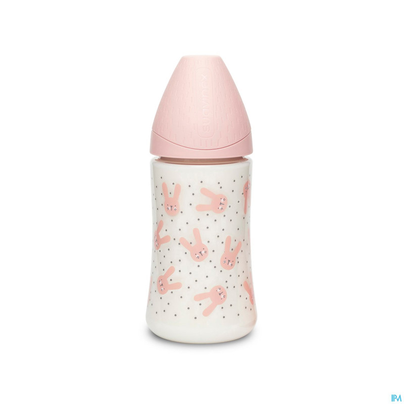 Suavinex hygge biberon silic. 3p 270ml lapins rose