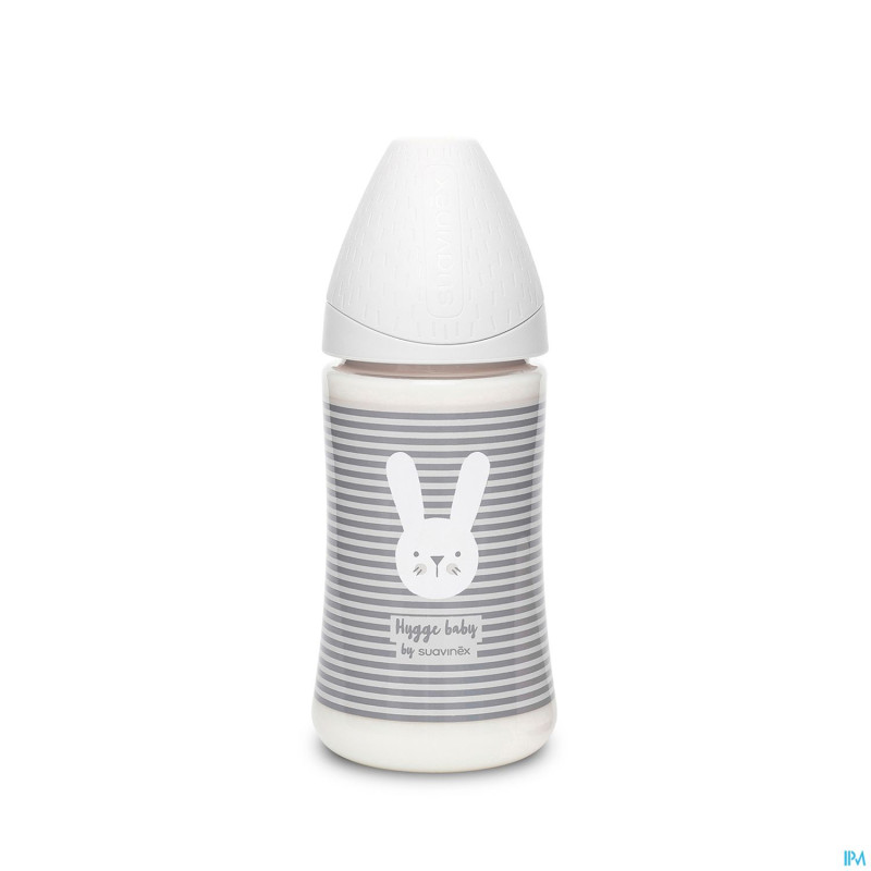 Suavinex hygge biberon silic. 3p 270ml lignes gris