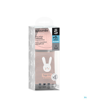 Suavinex hygge biberon silic. 3p 270ml lignes rose