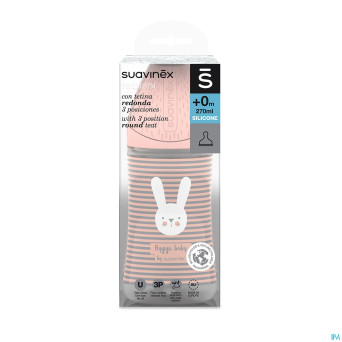 Suavinex hygge biberon silic. 3p 270ml lignes rose