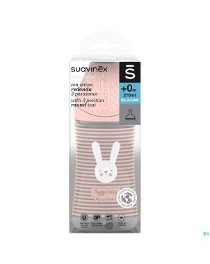 Suavinex hygge biberon silic. 3p 270ml lignes rose