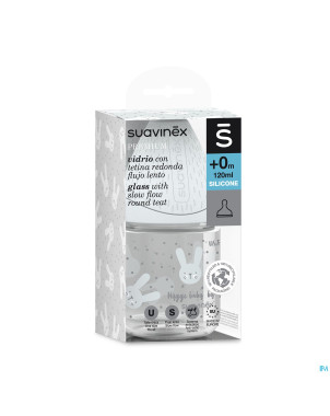 Suavinex hygge bib.verre silic. s 120ml lapin gris