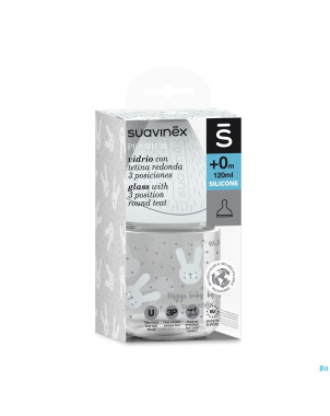 Suavinex hygge bib.verre silic. s 120ml lapin gris