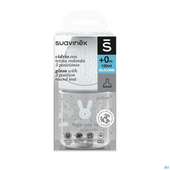 Suavinex hygge bib.verre silic. s 120ml lapin gris