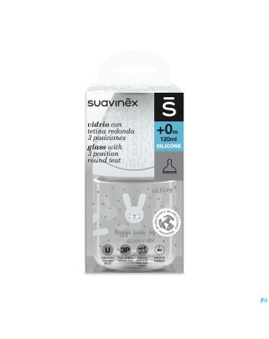 Suavinex hygge bib.verre silic. s 120ml lapin gris