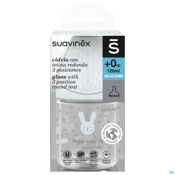 Suavinex hygge bib.verre silic. s 120ml lapin gris