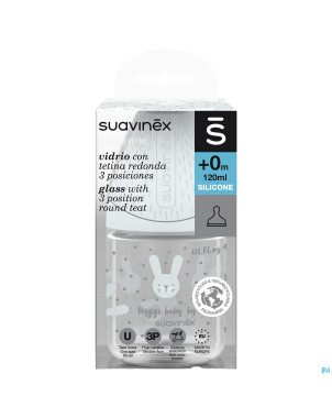 Suavinex hygge bib.verre silic. s 120ml lapin gris