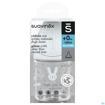 Suavinex hygge bib.verre silic. s 120ml lapin gris