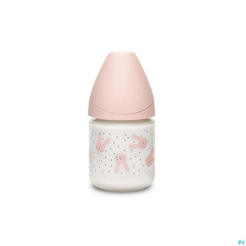 Suavinex hygge bib.verre silic. s 120ml lapin rose