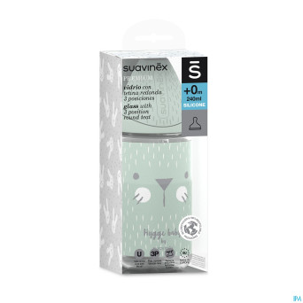 Suavinex hygge bib.verre silic.3p 240ml moust.vert
