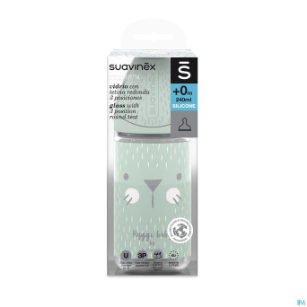 Suavinex hygge bib.verre silic.3p 240ml moust.vert
