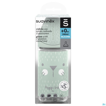 Suavinex hygge bib.verre silic.3p 240ml moust.vert