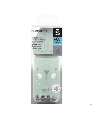 Suavinex hygge bib.verre silic.3p 240ml moust.vert