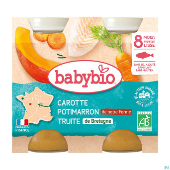 Babybio bipack carotte potimarron truite 8m 2x200g