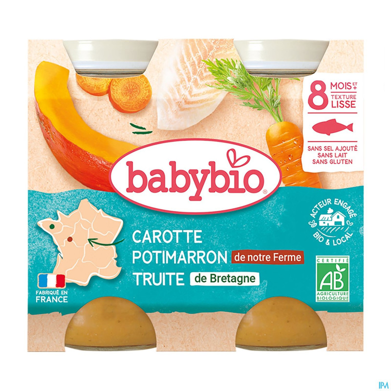 Babybio bipack carotte potimarron truite 8m 2x200g