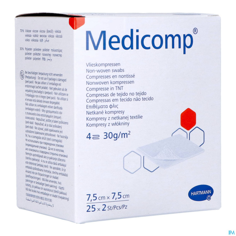 Medicomp cp ster 4pl 7,5x7,5cm 30g 25x2