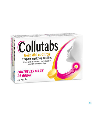 Collutabs miel citr.2mg/0,6mg/1,2mg past. sucer 36