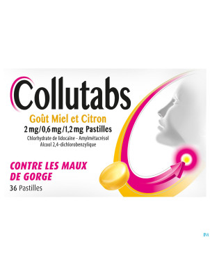 Collutabs miel citr.2mg/0,6mg/1,2mg past. sucer 36