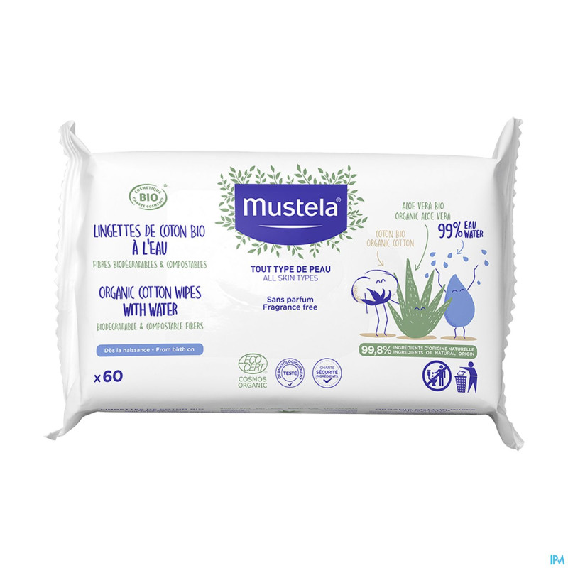 Mustela ch bio lingettes coton eau    60