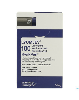 Lyumjev 100ui/ml kwikpen sol inj stylo prer. 5x3ml
