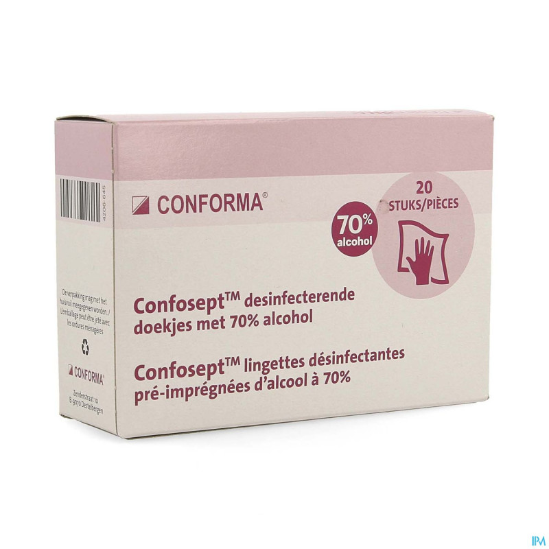Confosept lingettes desinfect.impreg.alcool 70% 20