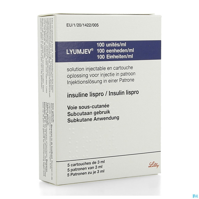 Lyumjev 100ui/ml sol inj cartouche 5x3ml