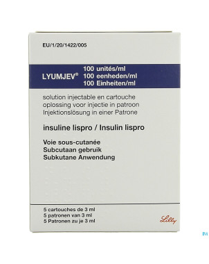 Lyumjev 100ui/ml sol inj cartouche 5x3ml
