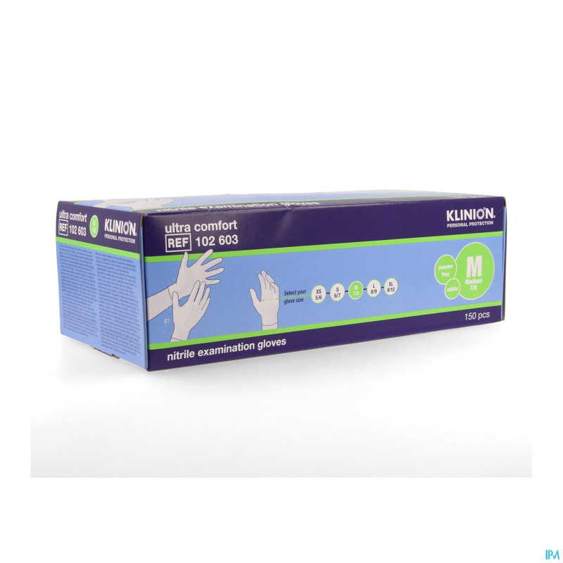 Klinion gants nitrile 24cm blanc m    150