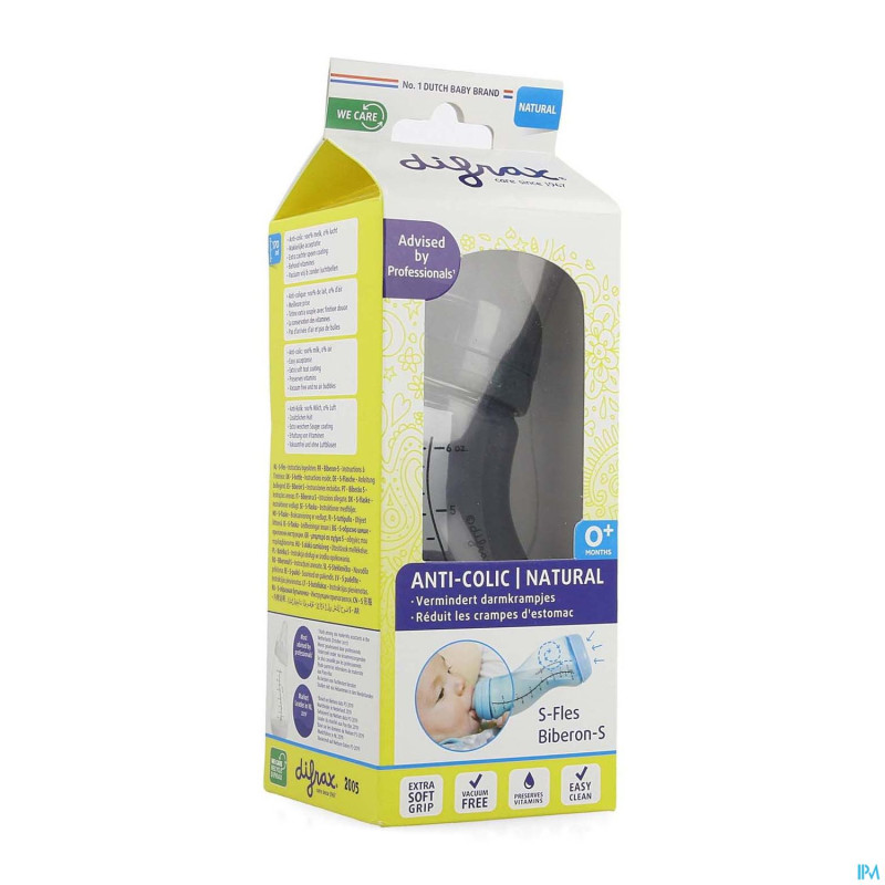 Difrax biberon-s natural bleu-gris 170ml