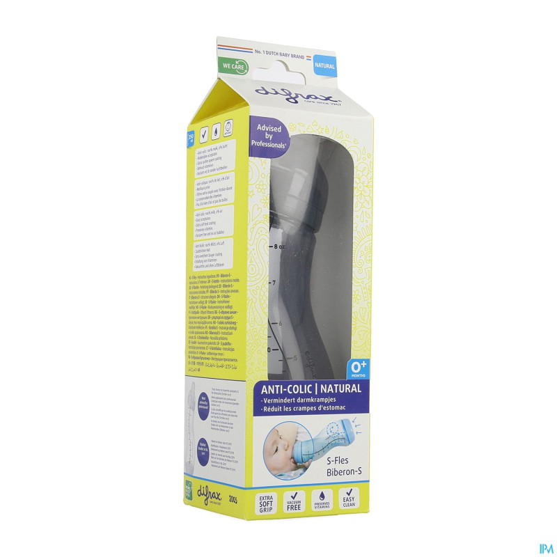 Difrax biberon-s natural bleu-gris 250ml