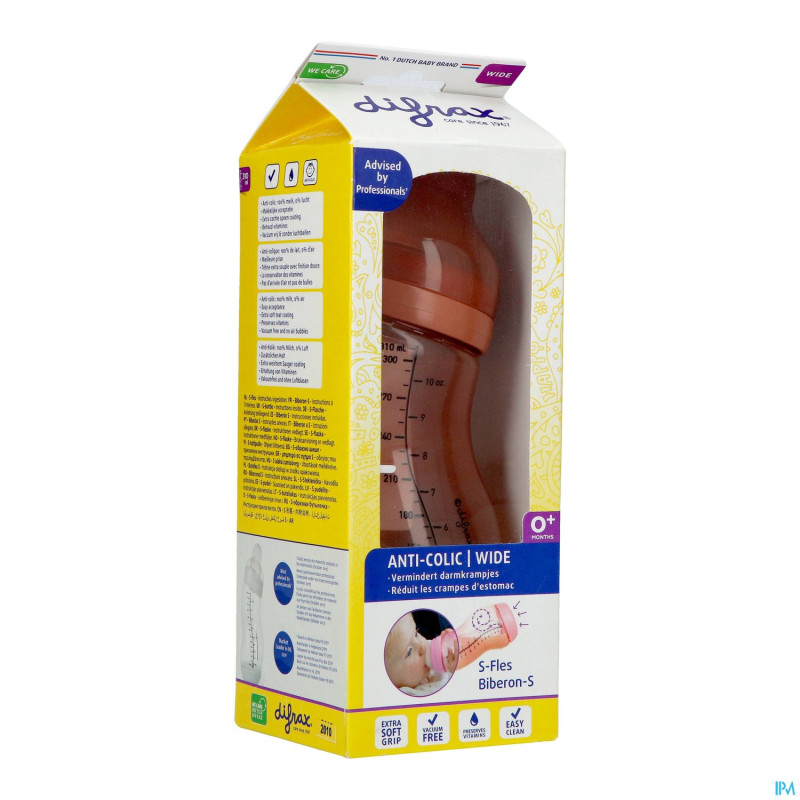 Difrax biberon-s wide brun 310ml