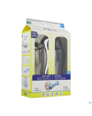 Difrax biberon-s natural bl.-gris/gris 250ml 2pack