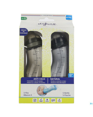 Difrax biberon-s natural bl.-gris/gris 250ml 2pack
