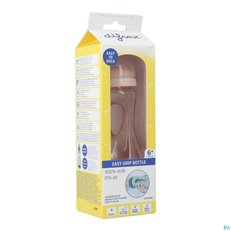 Difrax biberon poignee rose 240ml