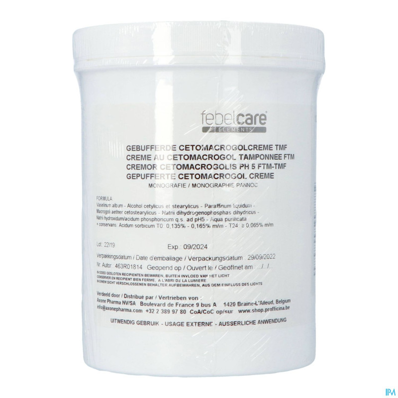 Creme cetomacrogol ftm 1kg febelcare