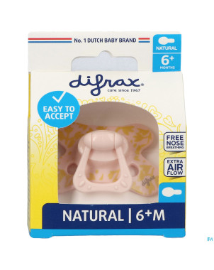 Difrax sucette natural 6m+ rose-dessin