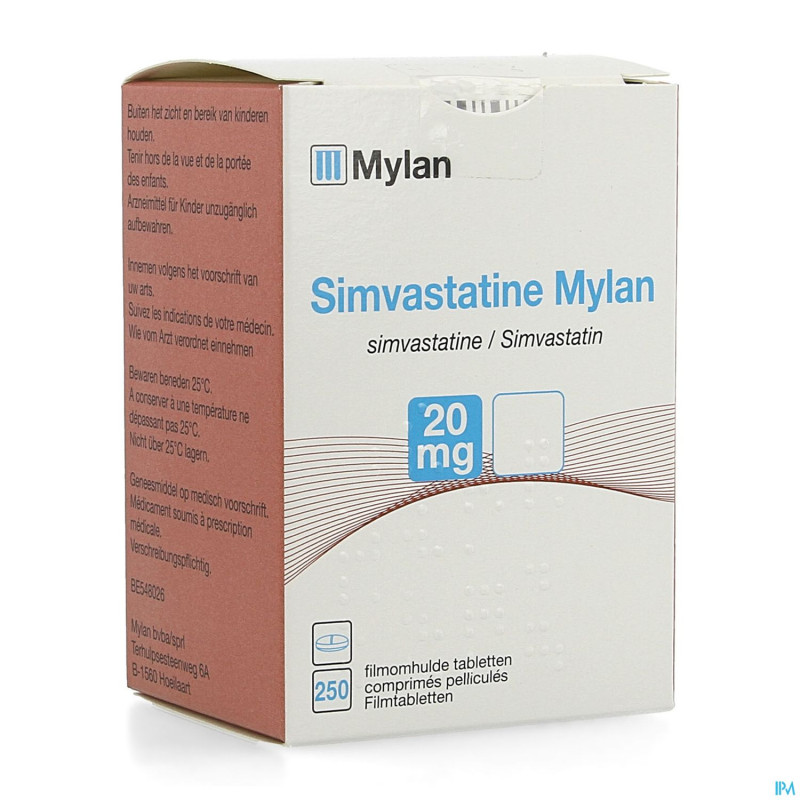 Simvastatine viatris 20mg comp pell 250 fl hdpe