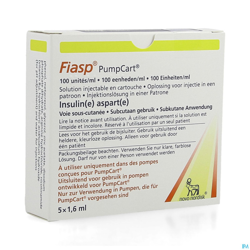 Fiasp pumpcart 100u/ml sol inj cartouche  5x1,6ml