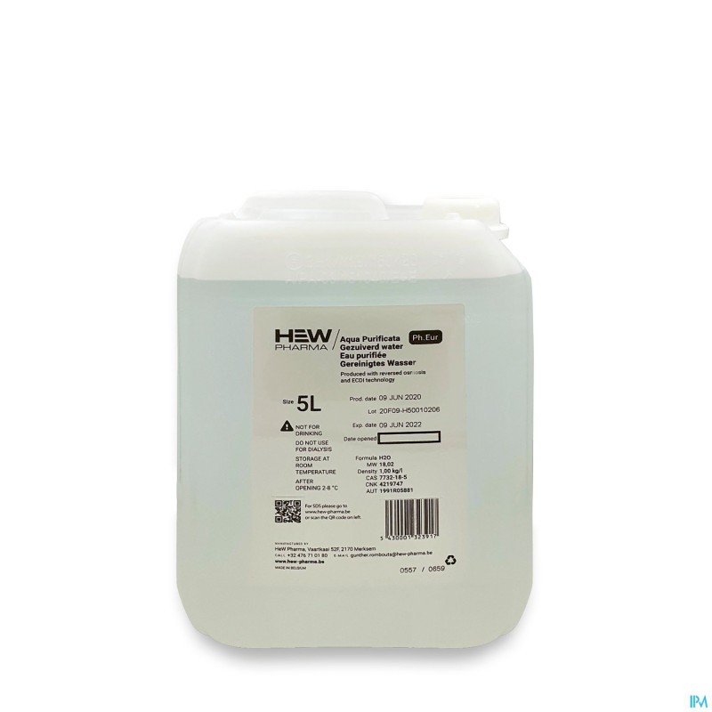 Eau purifee aqua purificata bidon 5l hew pharma