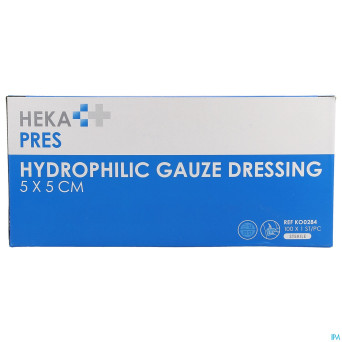 Hekapres compr.gaze hydroph.ster. 5x5cm 12pl 1x100