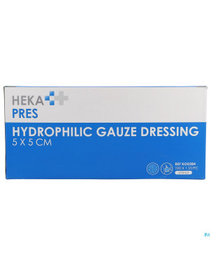 Hekapres compr.gaze hydroph.ster. 5x5cm 12pl 1x100