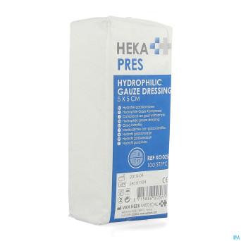 Hekapres gauze hydroph. 5x5cm 8pl 100